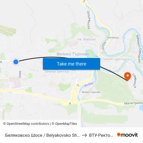 Беляковско Шосе / Belyakovsko Shosse to ВТУ-Ректорат map