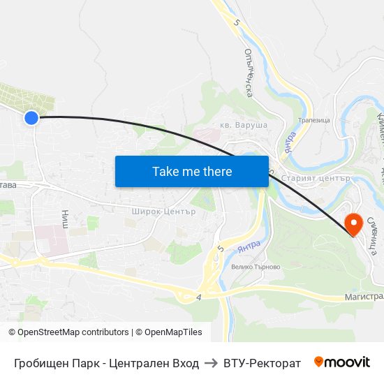 Гробищен Парк - Централен Вход to ВТУ-Ректорат map