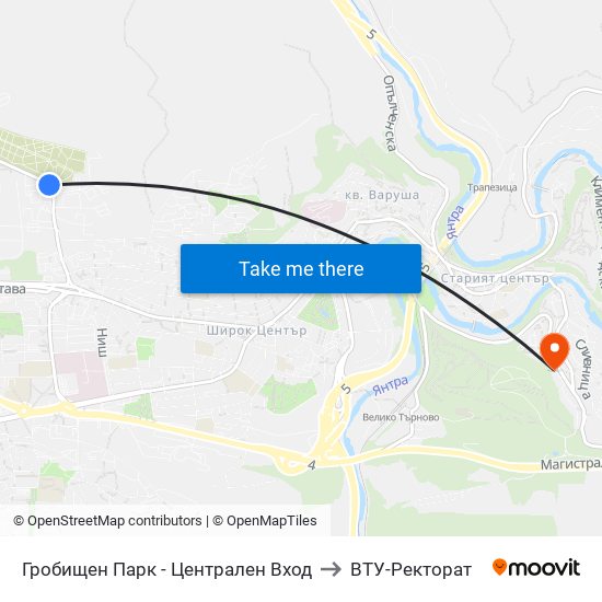 Гробищен Парк - Централен Вход to ВТУ-Ректорат map