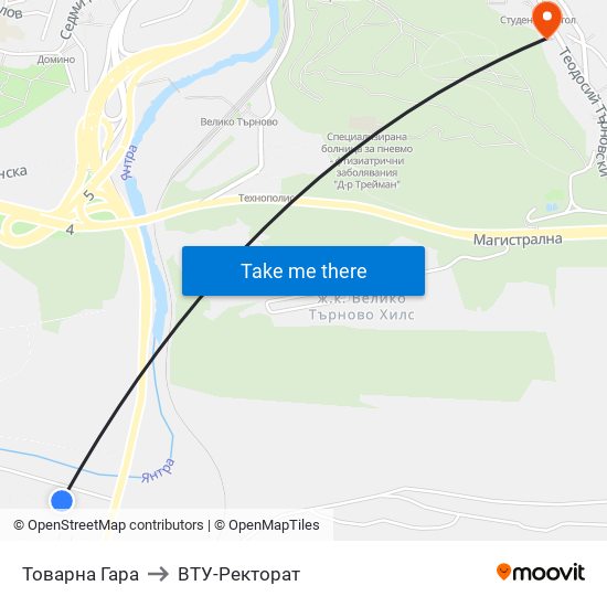 Товарна Гара to ВТУ-Ректорат map