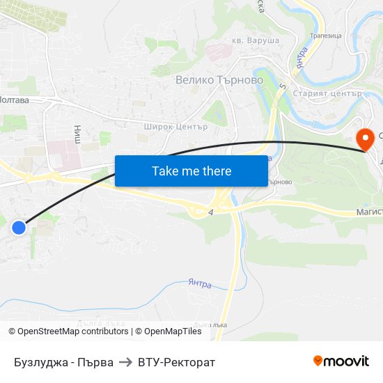 Бузлуджа - Първа to ВТУ-Ректорат map