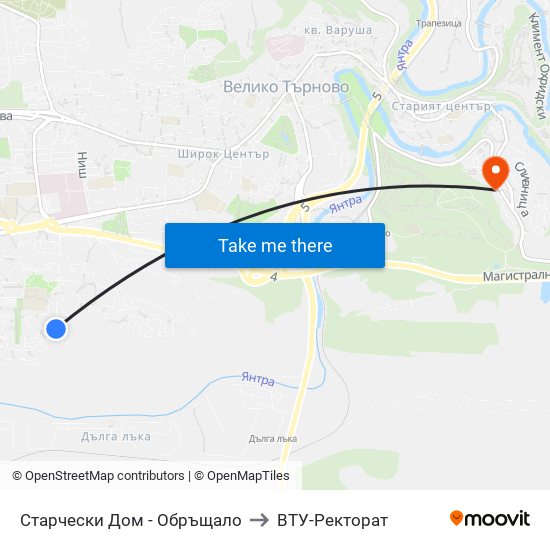 Старчески Дом - Обръщало to ВТУ-Ректорат map