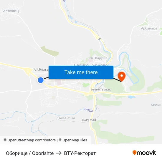 Оборище / Oborishte to ВТУ-Ректорат map