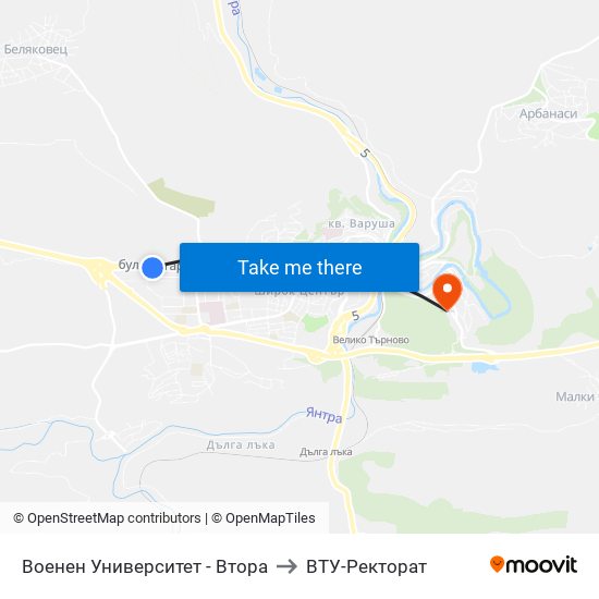 Военен Университет - Втора to ВТУ-Ректорат map