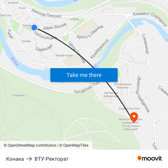 Конака to ВТУ-Ректорат map