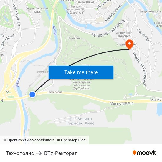 Технополис / Technopolis to ВТУ-Ректорат map