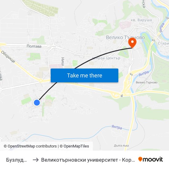 Бузлуджа - Първа to Великотърновски университет - Корпус 5 (University of Veliko Tarnovo map