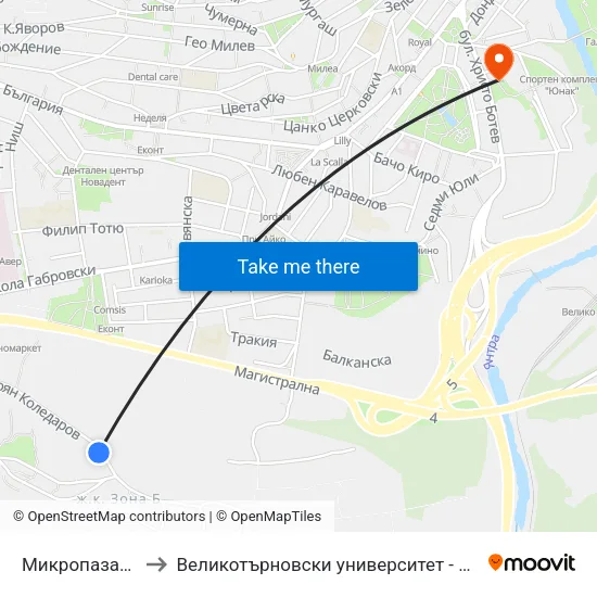 Микропазар / Micromarket to Великотърновски университет - Корпус 5 (University of Veliko Tarnovo map