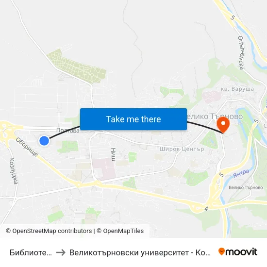 Библиотека / Library to Великотърновски университет - Корпус 5 (University of Veliko Tarnovo map