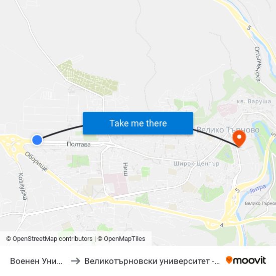 Военен Университет - Първа to Великотърновски университет - Корпус 5 (University of Veliko Tarnovo map