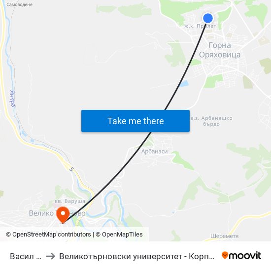 Георги Рибаров / Georgi Ribarov to Великотърновски университет - Корпус 5 (University of Veliko Tarnovo map