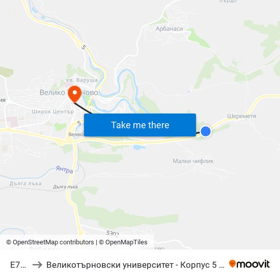 Е772/4 to Великотърновски университет - Корпус 5 (University of Veliko Tarnovo map