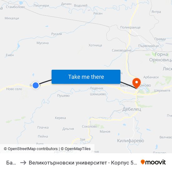 Балван / Balvan to Великотърновски университет - Корпус 5 (University of Veliko Tarnovo map