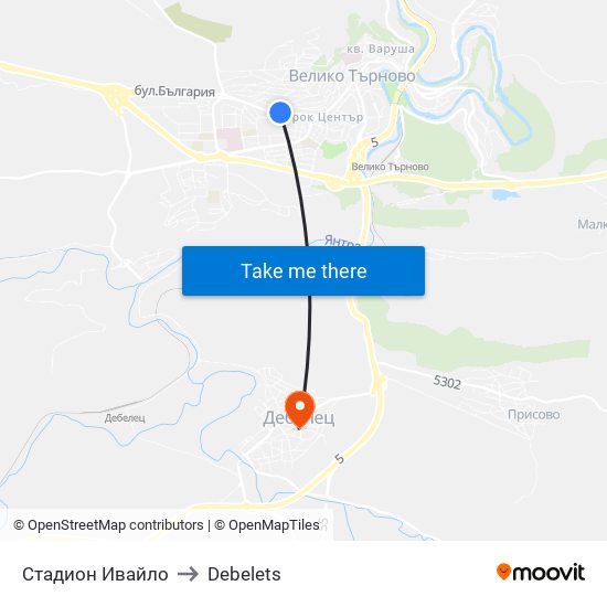 Стадион Ивайло / Ivaylo Stadium to Debelets map