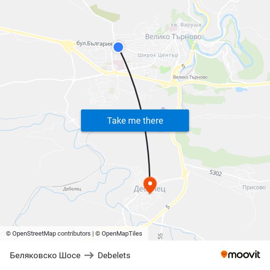 Беляковско Шосе / Belyakovsko Shosse to Debelets map