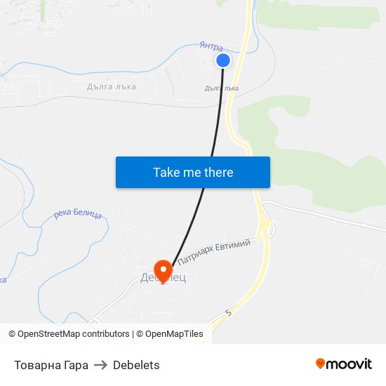 Товарна Гара to Debelets map