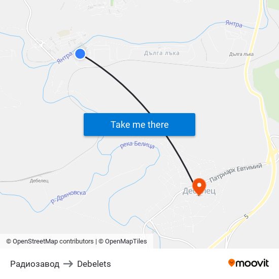 Радиозавод to Debelets map