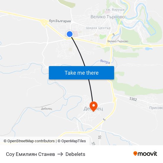 Соу Емилиян Станев / Emiliyan Stanev School to Debelets map