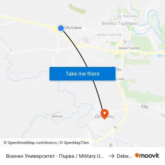 Военен Университет - Първа / Military University - First to Debelets map