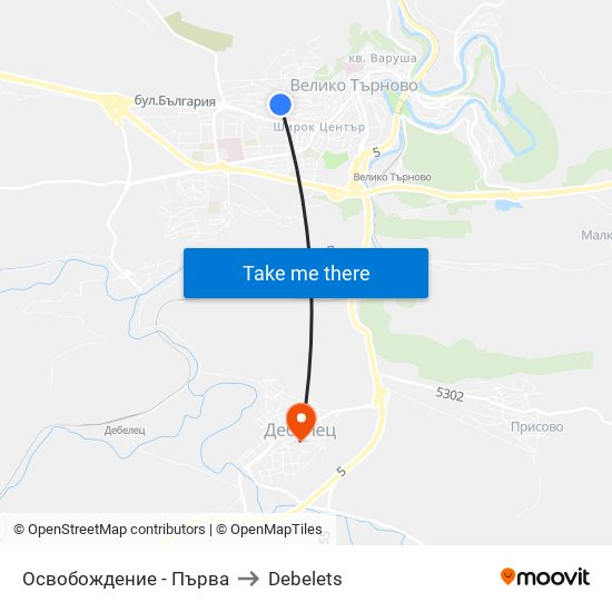 Освобождение - Първа to Debelets map