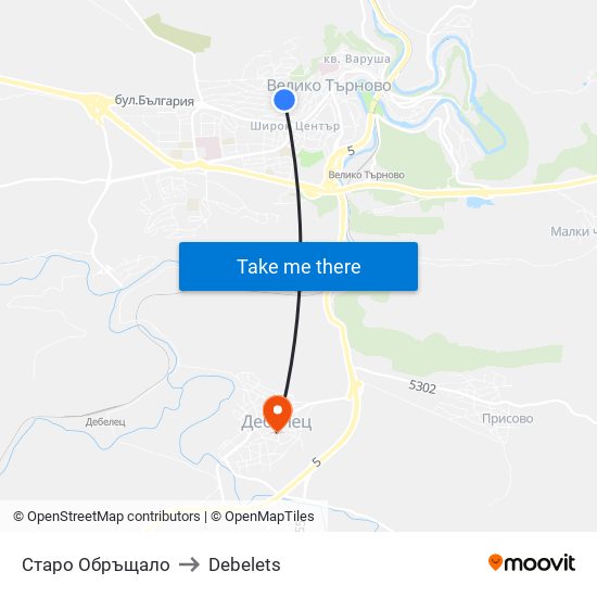 Старо Обръщало to Debelets map