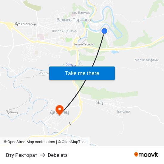 Вту Ректорат to Debelets map