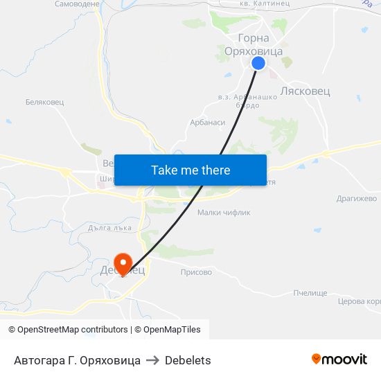 Автогара Г. Оряховица to Debelets map