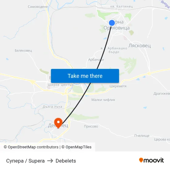 Супера / Supera to Debelets map