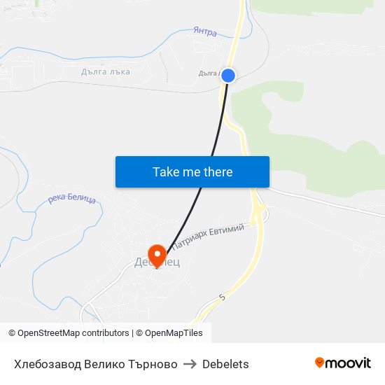 Хлебозавод Велико Търново / Veliko Tarnovo Bread Factory to Debelets map