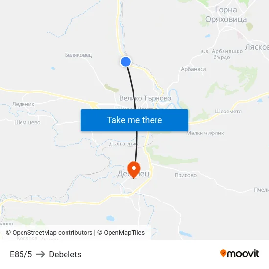 E85/5 to Debelets map