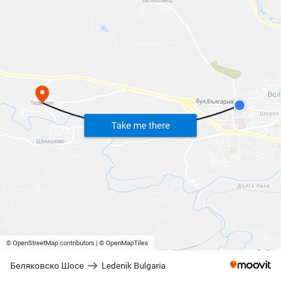 Беляковско Шосе / Belyakovsko Shosse to Ledenik Bulgaria map