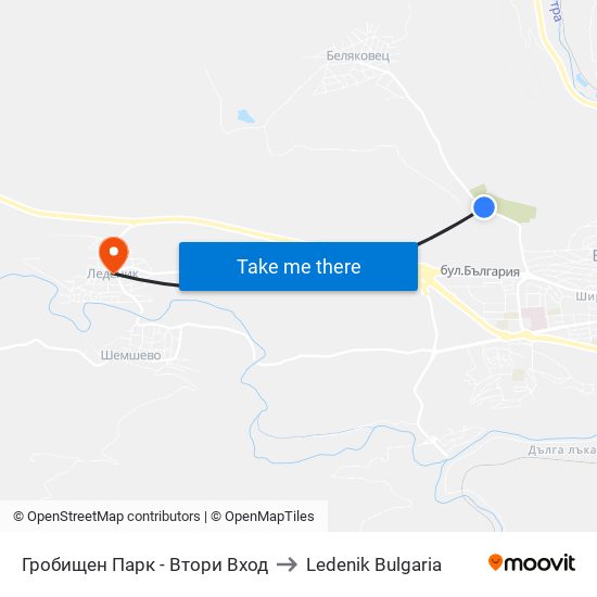 Гробищен Парк - Втори Вход to Ledenik Bulgaria map
