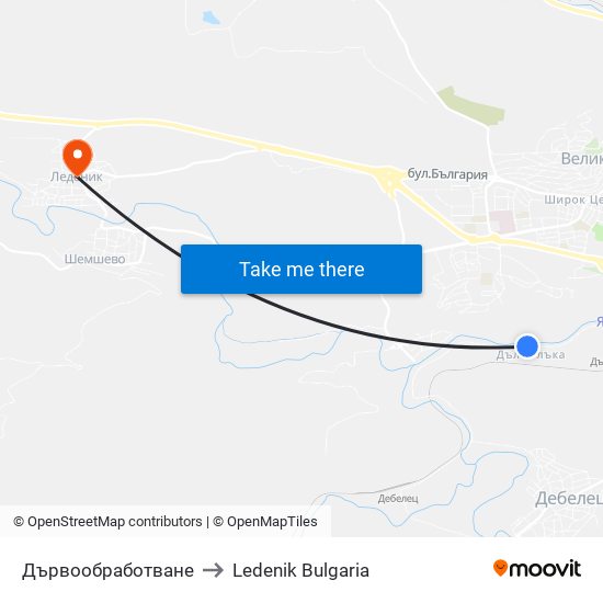 Дървообработване to Ledenik Bulgaria map