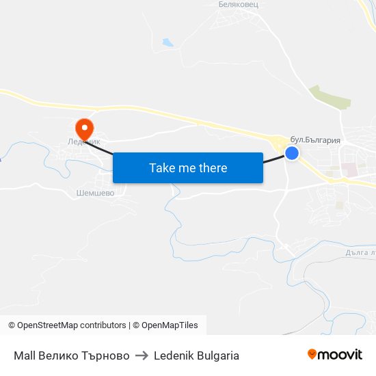 Mall Велико Търново to Ledenik Bulgaria map