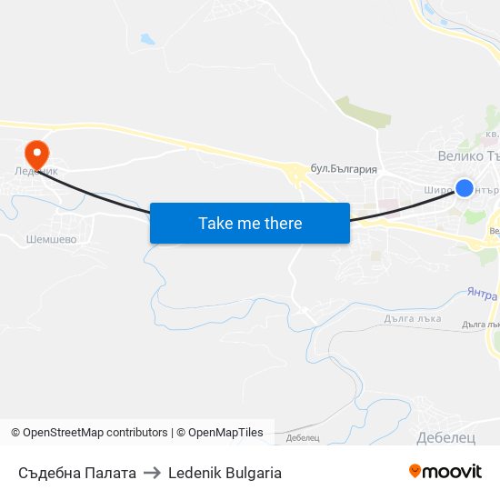 Съдебна Палата / Court Of Justice to Ledenik Bulgaria map