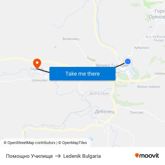 Помощно Училище to Ledenik Bulgaria map