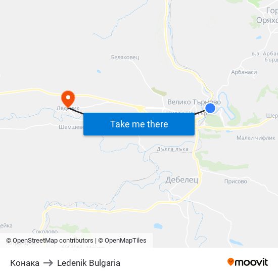 Конака to Ledenik Bulgaria map