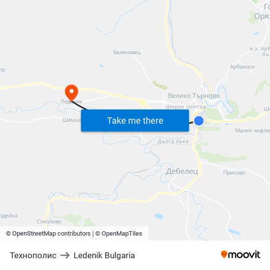 Технополис / Technopolis to Ledenik Bulgaria map