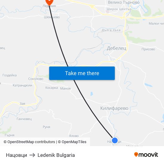 Нацовци / Natsovtsi to Ledenik Bulgaria map