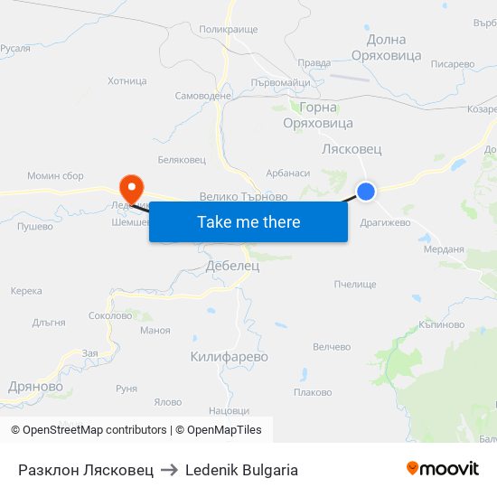 Разклон Лясковец to Ledenik Bulgaria map