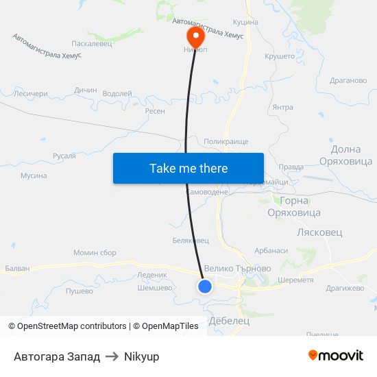Автогара Запад to Nikyup map