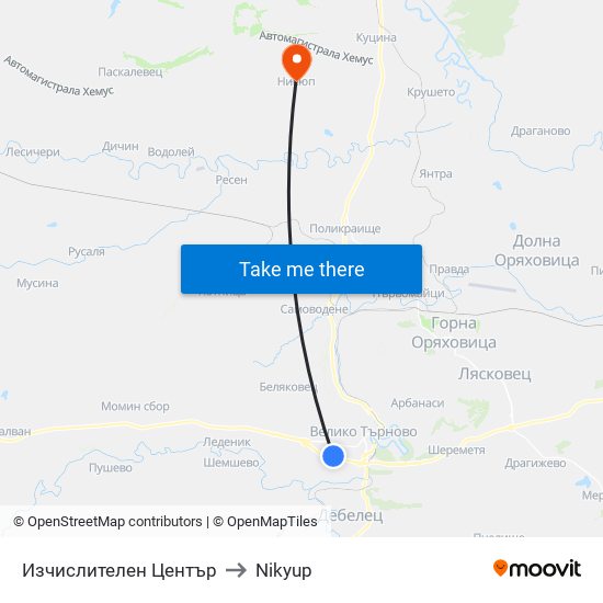 Изчислителен Център / Computing Centre to Nikyup map