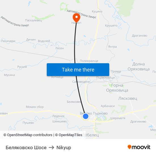 Беляковско Шосе / Belyakovsko Shosse to Nikyup map