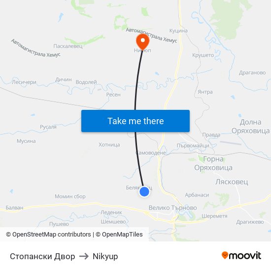 Стопански Двор to Nikyup map