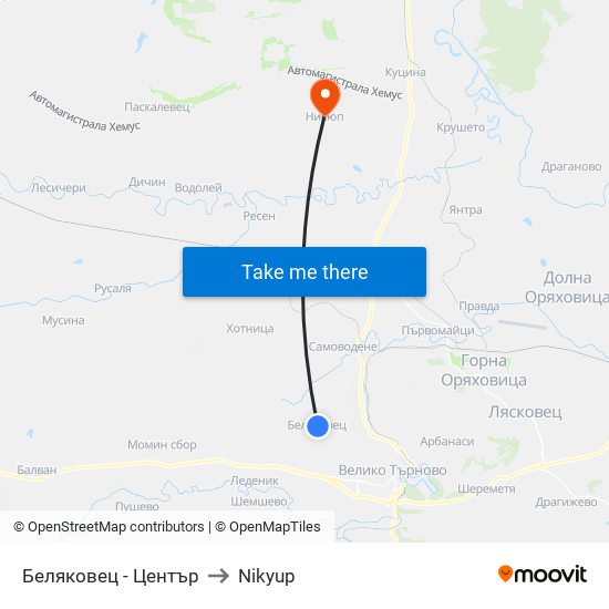 Беляковец - Център to Nikyup map