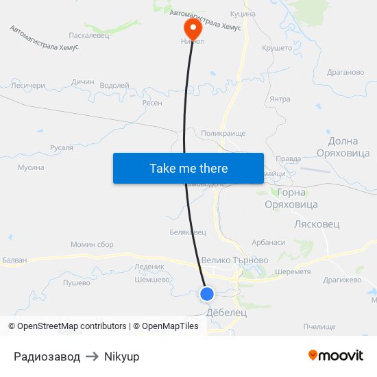 Радиозавод to Nikyup map