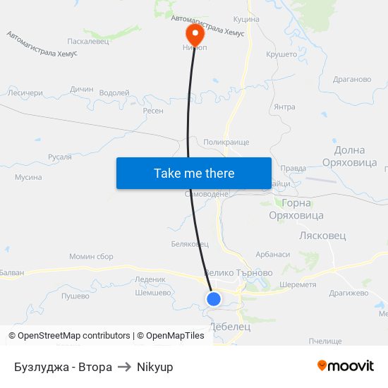 Бузлуджа - Втора to Nikyup map