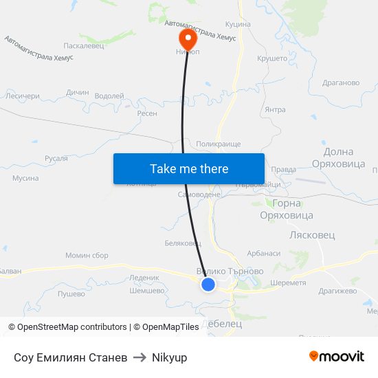 Соу Емилиян Станев to Nikyup map