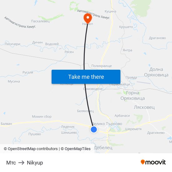 Мтс to Nikyup map