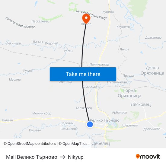 Mall Велико Търново to Nikyup map